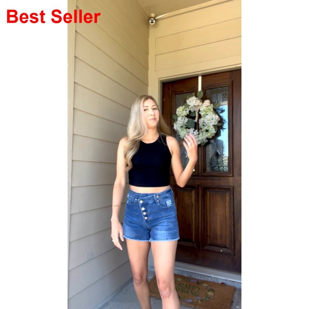 Stretch Denim Jean Shorts with Button Pockets for Summer - Picture 6 of 7